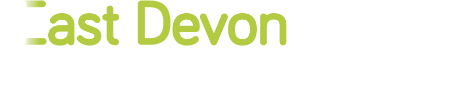 East Devon Health logo with strapline whiteout